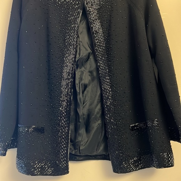 Vintage Black Wool Embellished Open Front Cardigan Jacket Long Sleeve Si… - Picture 5 of 13
